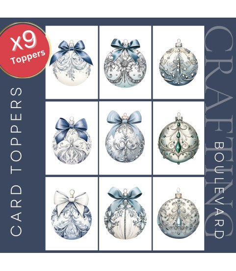 Elegant Blue Christmas Baubles Card Toppers