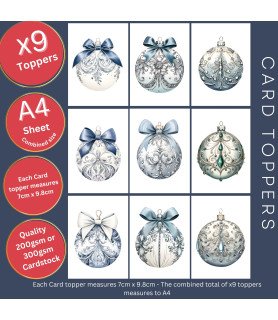 Elegant Blue Christmas Baubles Card Toppers